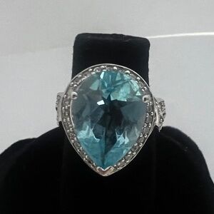 Stunning Ring, Blue Topaz Pear Shaped Stone in a .925 Sterling Setting, Size 5
